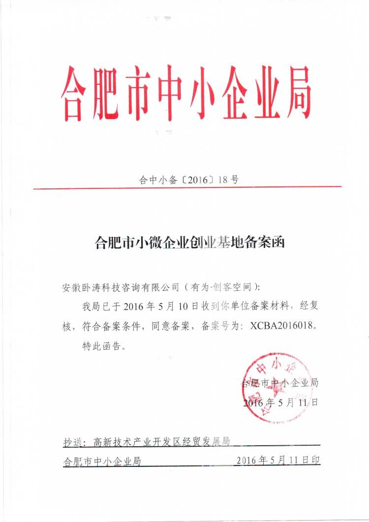 安徽臥濤備案合肥市小微企業創業示范基地順利開展！