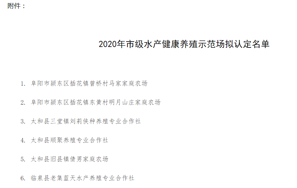 阜陽市水產(chǎn)健康養(yǎng)殖示范場(chǎng)認(rèn)定
